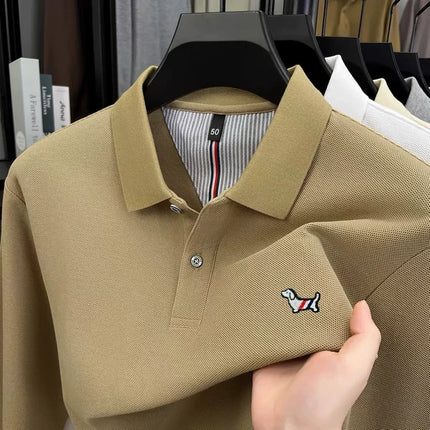100% pure cotton autumn high-end men's brand long-sleeved polo shirt fashionable original puppy badge design golf top T-shirt