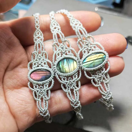 Braided Labradorite Stone Macrame Bracelets For Women Natural Spectrolite Flash Stone Rope Weave Adjustable Bracelet Jewellery