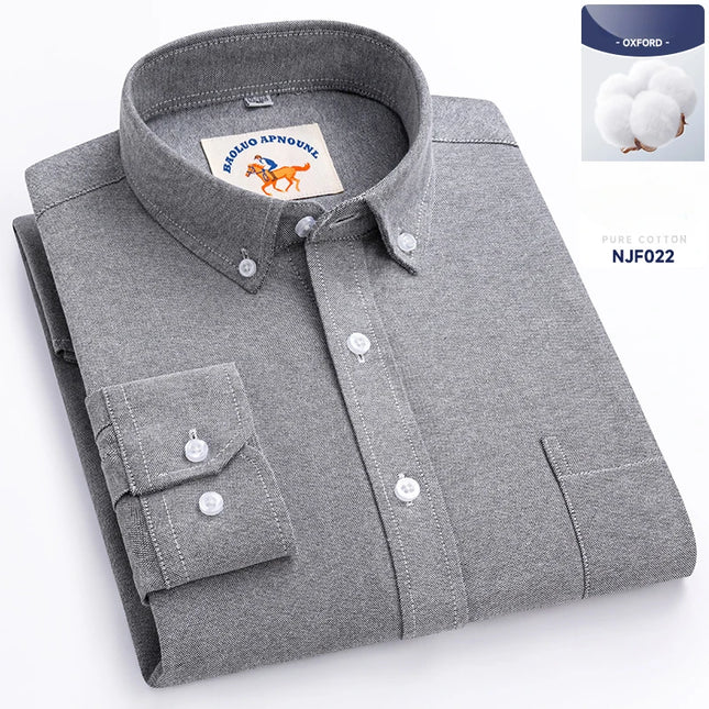Plus Size 5XL 100% Cotton Oxford Long Sleeve Shirts for Men Slim Fit Formal Plain Shirt Striped Tops Office White Business Cloth