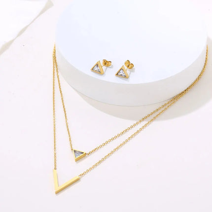 Light Luxury Elegant Delicate Geometry Pendant Charm Chain Korean Fashion Necklace For Women Stainless Steel Jewelry Set