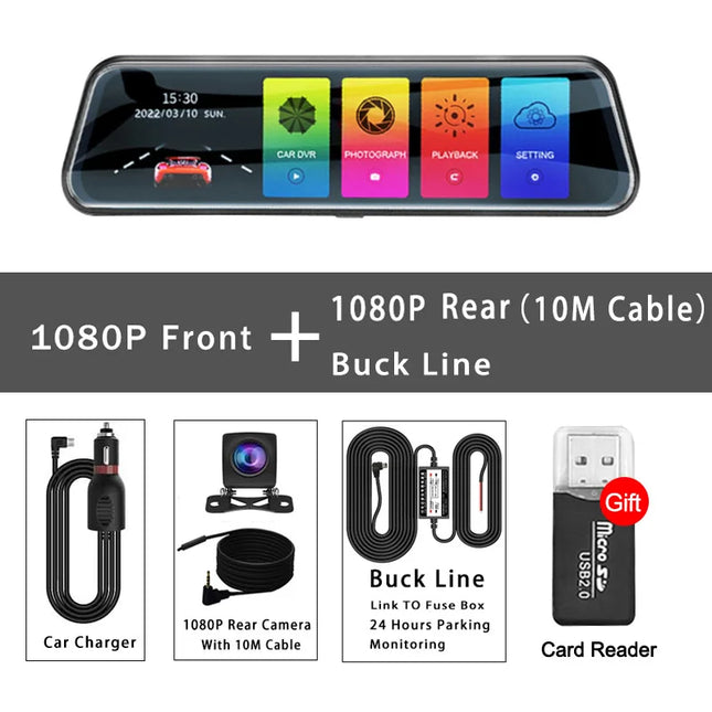 Auto Mirror Camera for Car Touch Screen Video Recorder Rearview 10" Mirror Dash Cam Front and Rear Camera Mirror DVR Black Box