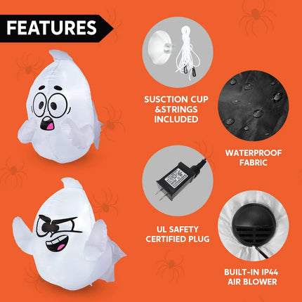 2 Pack 2.6 FT Tall Window Ghost Halloween Inflatable Ghost with Build-in LED  Blow Up Inflatable Scary Flying Ghost Broke Out from Window for Halloween Outdoor, Yard, Garden, Lawn Decoration