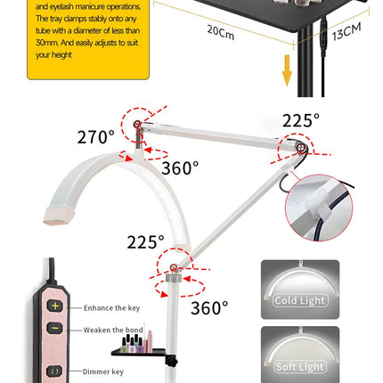 2025 Custom LOGO NEW Half-Moon Ring Light Moon Lamp Makeup Skincare Beauty Tattoo Lash Light Nail Table Facial Bed Clip-on Lamp
