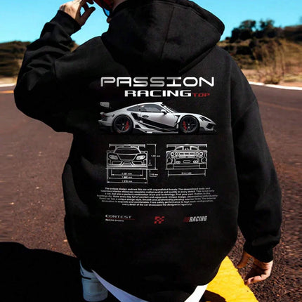 3D Car Print Men's Fashion Long Sleeve Casual Sports Hoodie Sweatshirt, Suitable For Autumn And Spring Outdoor Sports