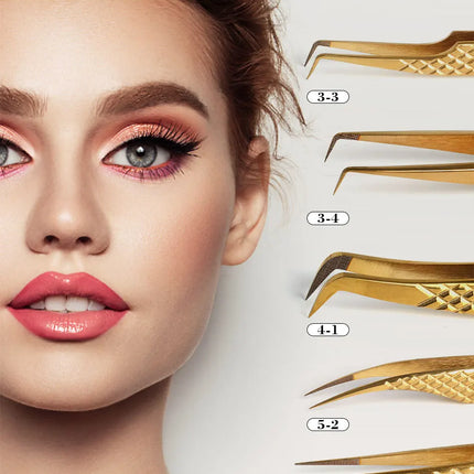 1pc Fiber Tip Tweezers Stainless Steel Straight Curved Nail Tools Volume Eyelash Accurate Tweezers Clip Set Makeup Tools