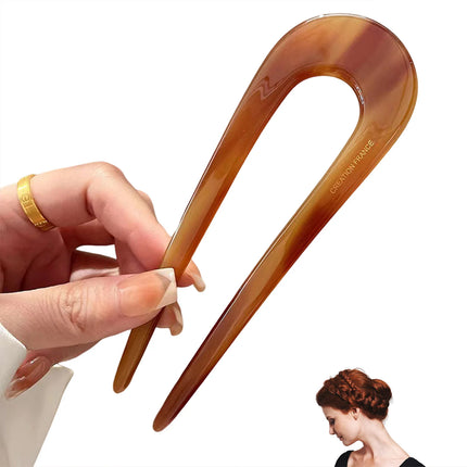 U-Shaped Hair Fork French Fashion Acrylic Hairpin Geometric Design Headwear Hair Sticks Women Girls Ponytail Holder Headdress
