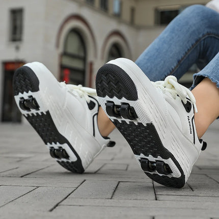 Children's Roller Skates Four-Wheel Wear-Resistant Fashion Leather Breathable Sports Entertainment Wheel Shoes for Kids