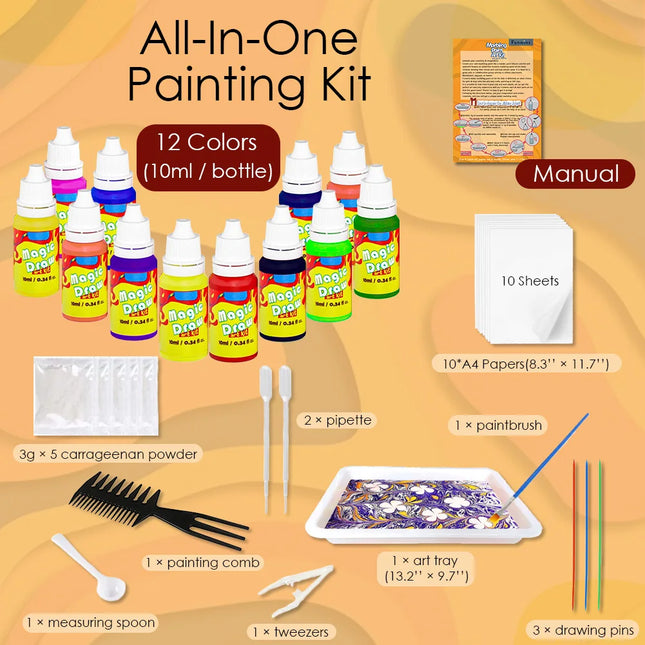 Marble Painting Kit for Kids,Arts and Crafts Paint On Water Set,Water Marbling Paint Kit Ideal Gifts for Girls & Boys Age 4-16