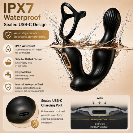 Prostate Massager Vibrator for Men Anal Plug Rechargeable 360 Rotating Head Remote Control Penis Ring Waterproof Sex Toy for Gay