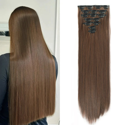 Long Synthetic Clip On Hair Extension 18-32inch Straight Hairpiece 16 Clips In Ombre Heat Resistant Fiber Women Girl Use Black L