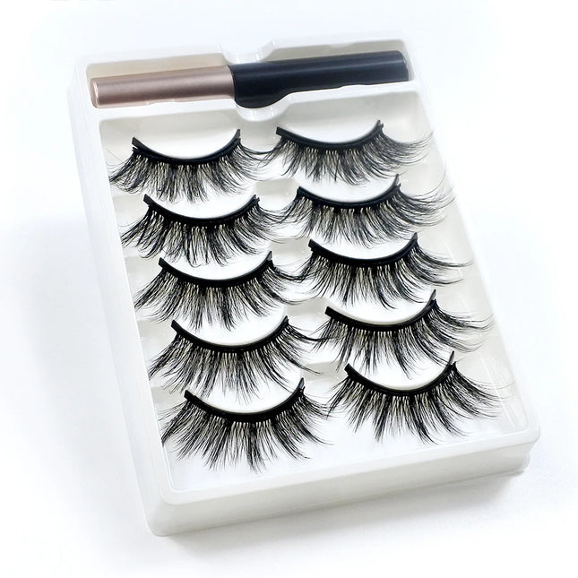 REDSIREN 5 Pairs Magnetic Eyelashes With Eyeliner Reusable Thick Natural Eye Lashes New 5-Piece Magnet False Eyelashes