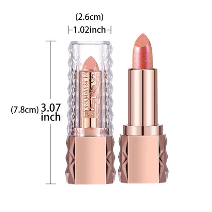 Pink Luxurious Metallic Glitter Lipstick Lasting Waterproof Shimmery Pearl Sparkling Hydrating Lipstick Women Makeup Cosmetic