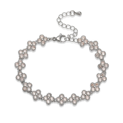 HECHENG, Colorful Flower CZ Stone Copper Metal Bracelet/Necklace with Lobster Clasp, Adjustable, Minimalist Romantic Jewelry