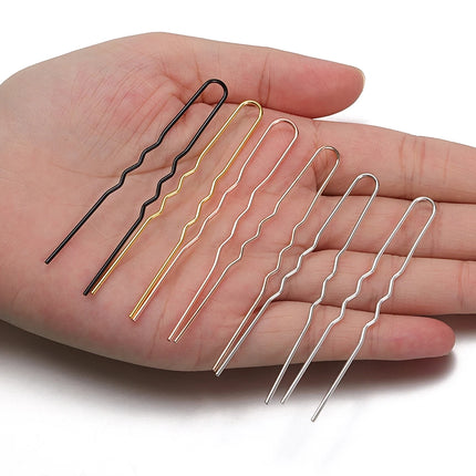 50pcs Women Girls U Shaped Hairpins Base Bun Metal Hairdressing Bobby Bridal Pin Barrette Salon Hair Styling Tools U Clips 7cm