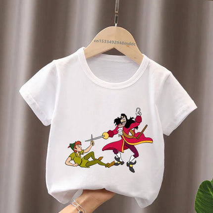 Hot Sale Peter Pan Tinker Bell Print Cartoon Kids T-Shirts Girls Clothes Baby Boys Short Sleeve T shirt Summer Children Tops