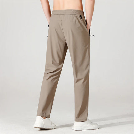 Ice Silk Men's trousers 2024 summer black-and-gray thin style business casual pants outdoor stretch breathable straight leg loos