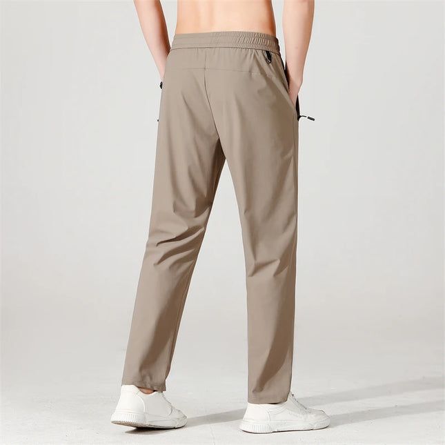 Ice Silk Men's trousers 2024 summer black-and-gray thin style business casual pants outdoor stretch breathable straight leg loos