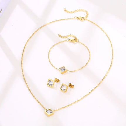 Light Luxury Elegant Delicate Geometry Pendant Charm Chain Korean Fashion Necklace For Women Stainless Steel Jewelry Set