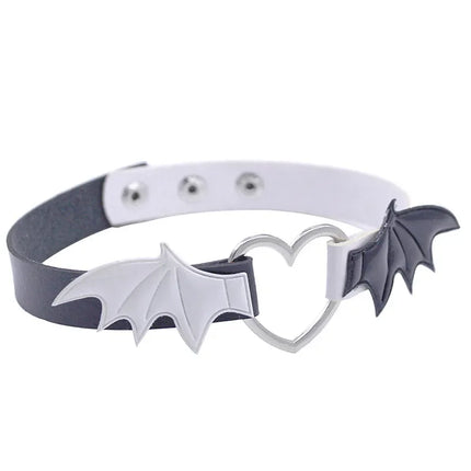 Sexy Harajuku PU Leather Dark Wing Heart Collar Necklaces For Women Men Punk Neck Gothic Black Splicing Choker Necklace 2024 New