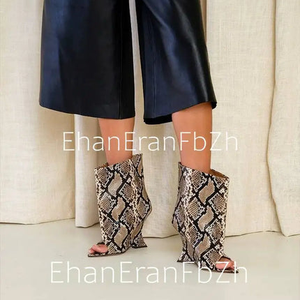 SoleLadies' Spring/Summer New Fish Mouth Slope High Heel Short Boots with Pointed Toe Exposed Cool Boots, Mid Top Boots