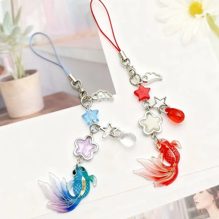 Plastic Lucky Koi Phone Pendant Crystal Beads Unique Mobile Phone Chain Simulation Fish Lightweight Beaded Keyring School