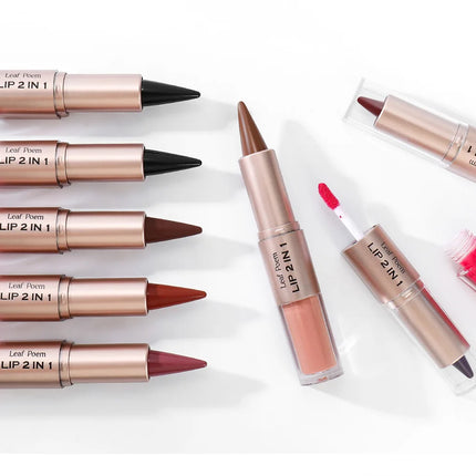 Black Brown Tapered Lip Liner Contour Pencil Double Head Mirror Plumping Lip Glaze Crystal Lip Gloss Sexy Red Lips Tint Makeup