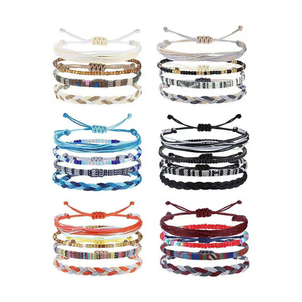 4 /24 Pcs Boho Surfer Bracelet Anklets Braided Bracelet Colorful String Rope Ankle Bracelets Waterproof Summer Beach Jewelry