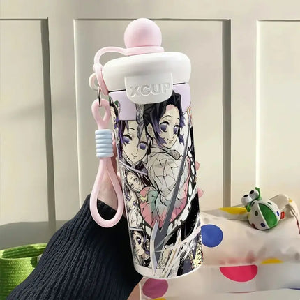 Demon Slayer Stainless Steel Insulated Cup Cute Fashion Cartoon Floating Ball Straw Thermos Portable Coffee Cup Gift for Friends