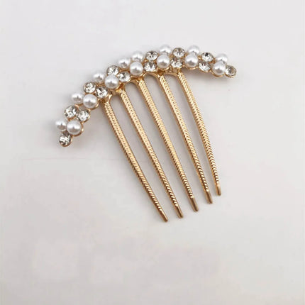 Pearl Rhinestone Metal Pan Hair Insert Comb Ball Head New Year Pan Hair Comb Hairpin Mother's Day Holiday Gift Hair Accessory