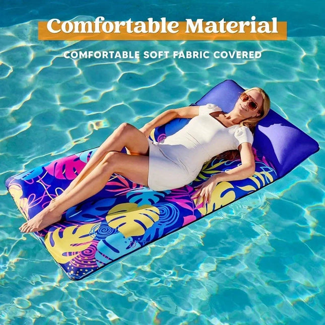 JOYIN Fabric Covered Pool Inflatable Floats Raft  Mat Lounger Floaties for Adults Summer Water Party Headrest