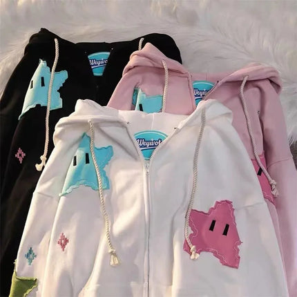 New Five-pointed Star Cartoon Hooded Girls' Appliquéd Pullover Hoodie Jacket Woman Sweatshirts