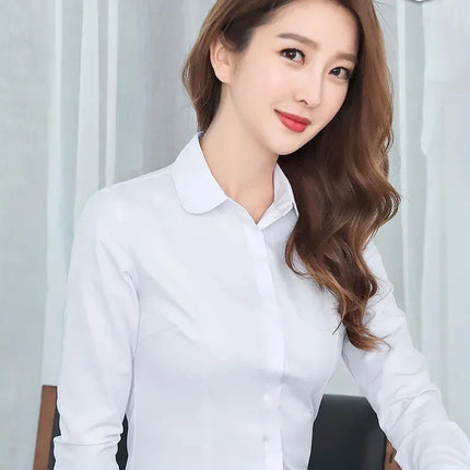 Women's Long Sleeve Anti-Light Shirt Spring Summer Workwear Professional Korean Style plus Size Uniform Button down Dress