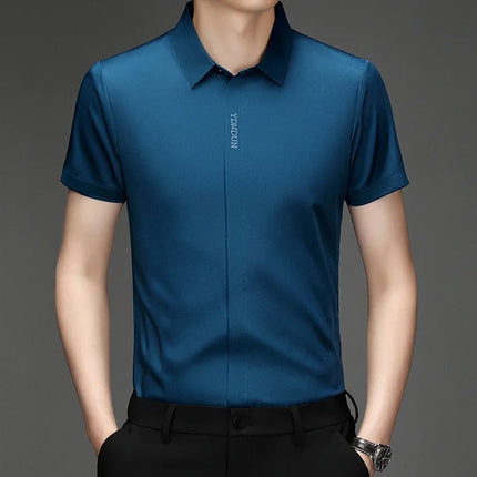 New Men's Business Casual Short Sleeved Solid Color Shirt Wrinkle Resistant Wrinkle Free Comfortable All Season Versatile Top