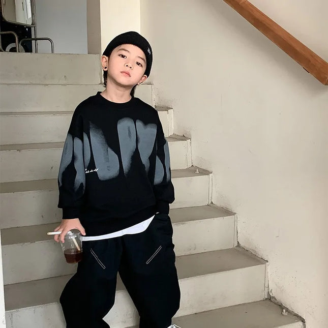 5-14 Years Boys Korean Street Style Sweatshirt Fashion Letter Spring Autumn Kids Teenagers Jacket Children Sports Casual Clothes