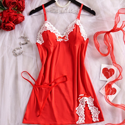 Light Purple Women Nightdress Sexy Lace Bow Lingerie Adult Dress Babydoll Sex Sleepdress Underwear Sets Ladies Erotic Outfits
