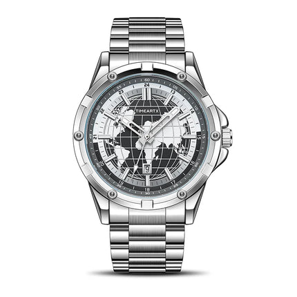 TIMEARTX mens watch Stylish Map Dial Analog Display Auto Date & Luminous Function Men's Gift Watches man (Non-Mechanical)