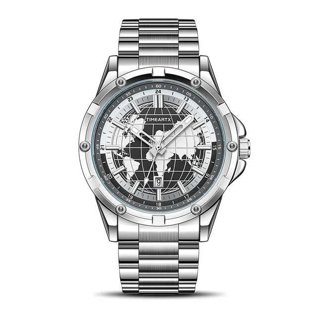 TIMEARTX mens watch Stylish Map Dial Analog Display Auto Date & Luminous Function Men's Gift Watches man (Non-Mechanical)