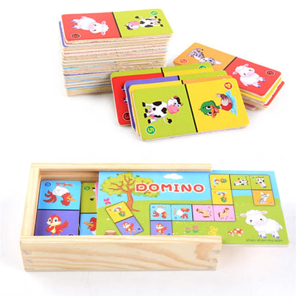 Kids Cognitive Animal Solitaire Dominoes Puzzle Toy Montessori Wooden Animal Color Cognitive Cartoon Jigsaw Board Education Toys