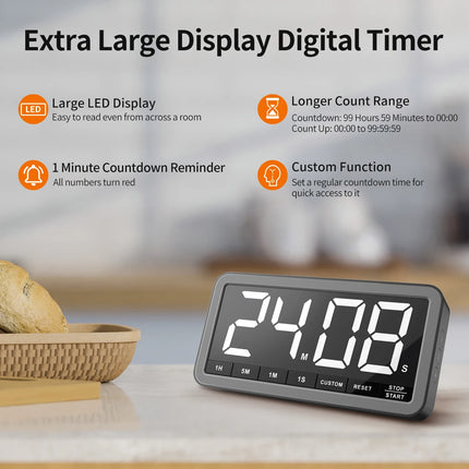 VOCOO Rechargeable Larger LED Digital Kitchen Timer Portable Magnetic Countdown Timer Cooking Timer For Classroom Kitchen