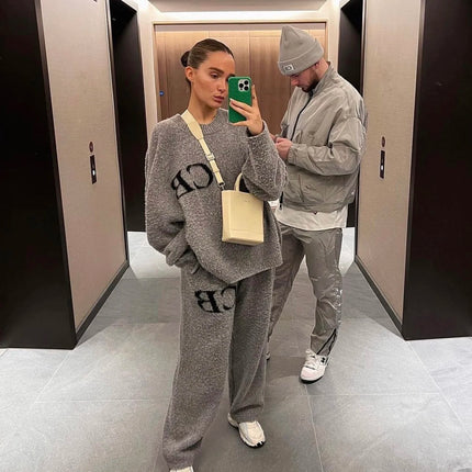 Top Quality CB Sweatshirt Jacquard Women Men Knited Sweaters High Street Men Casual Oversized Sweater Pullover Woolen Pants Sets