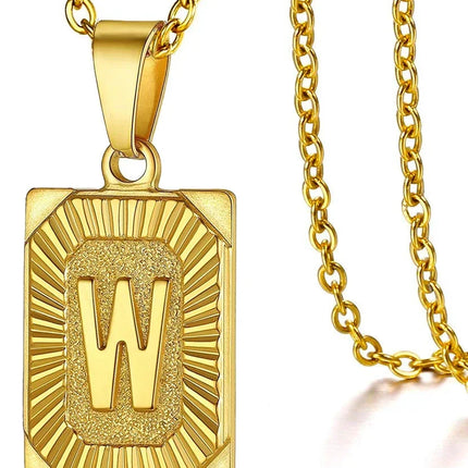 Fashion 26 Letter Gold Color Pendant Necklace for Men Women O Chain Link Charm Square Initial Necklace Choker Jewelry