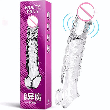 Penis Sleeve Extensions Condom Male Enlargement Delay Vibrators For Men Flexible Glans Penis Enlarger Extender Delay Ejaculation