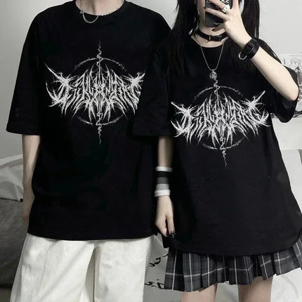 Retro Vintage Hip Hop Streetwear Kawaii Fashion Casual Tops Men's T Shirt Lightning Letter Print Y2K Goth Punk