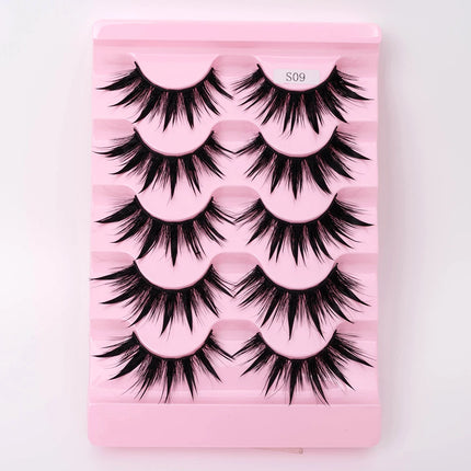 New 5 Pairs Wet False Eyelashes Naturally Wear False Eyelashes Everyday Sharp Tail Thick Simulation Cross Makeup Lashes