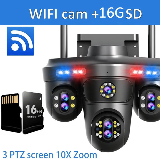 DIFANG 35MP WiFi IP Camera 4 Screens 7 Lens 10X Zoom Outdoor Wireless PTZ Security Cam Auto Tracking CCTV Surveillance Camera