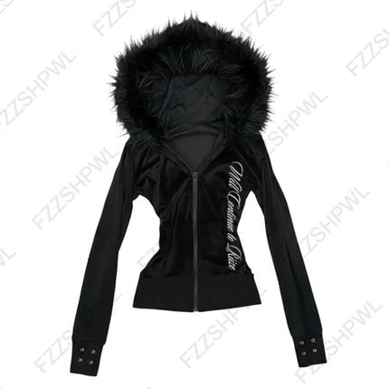 Harajuku Vintage Y2K Women's Hoodie Sexy Slim Fit Chic Casual Striped Cardigan Sweatshirt Grunge Punk Hip Hop Female Streetwear