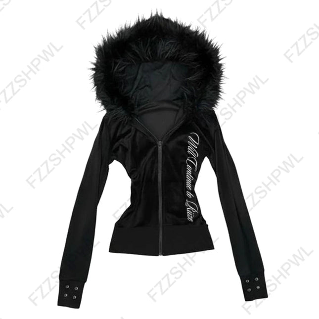 Harajuku Vintage Y2K Women's Hoodie Sexy Slim Fit Chic Casual Striped Cardigan Sweatshirt Grunge Punk Hip Hop Female Streetwear