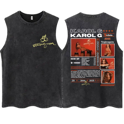 Wash KAROL G 2025 New Album Tropicoqueta Tank Tops Men Women Aesthetic T Shirt Casual Oversized 100% Cotton Sleeveless T Shirts