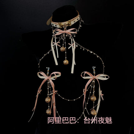 Ribbon Bow Nipple Clamps Bell Reast Punishment SM Training Erotic Collar and Chain Nipple Restraints Adult Game Flirting Sex Toy