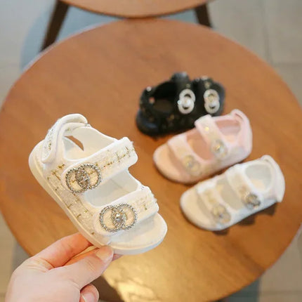 2025 Korean Style Sweet Style Sandals Summer Solid Color Girls Baby Sandals Open Toe Small PU Slipper Shoes Size 21-35